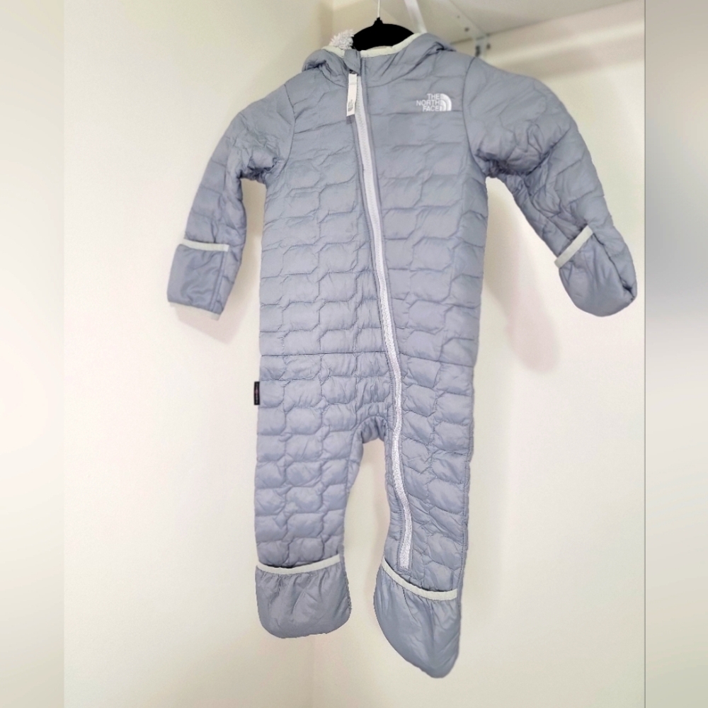 The North Face Light Gray Quilted Infant One-Piece Snowsuit